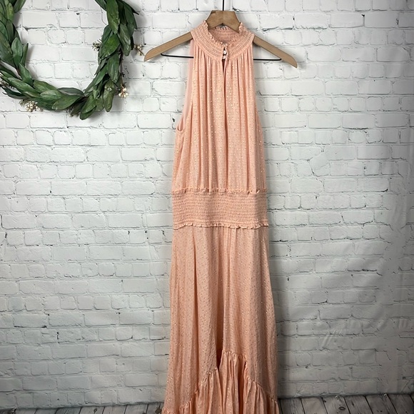 A.L.C. Kaia Metallic Sleeveless Smocked Silk Blush Dress size 2 - Picture 2 of 7